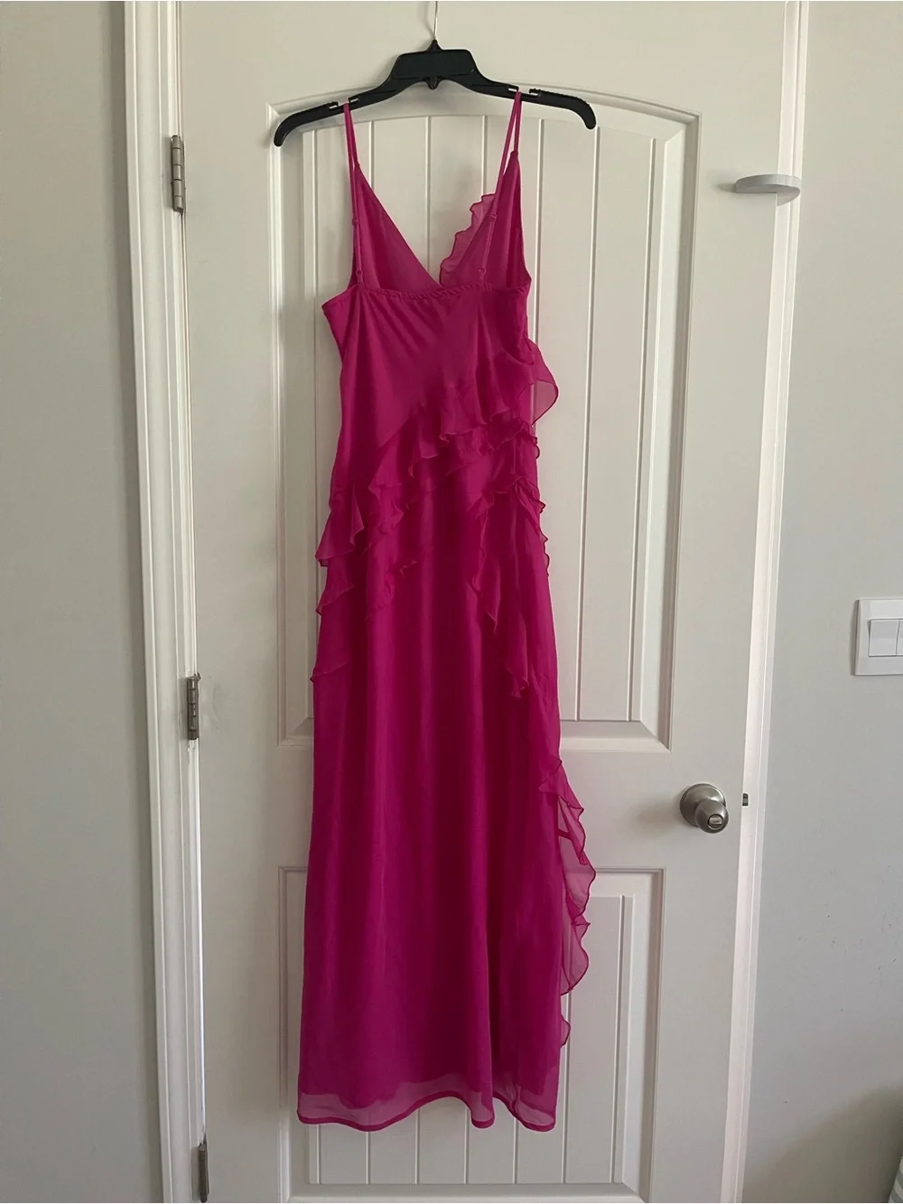 Abercrombie & Fitch Hot Pink Ruffle Maxi Slip Dress